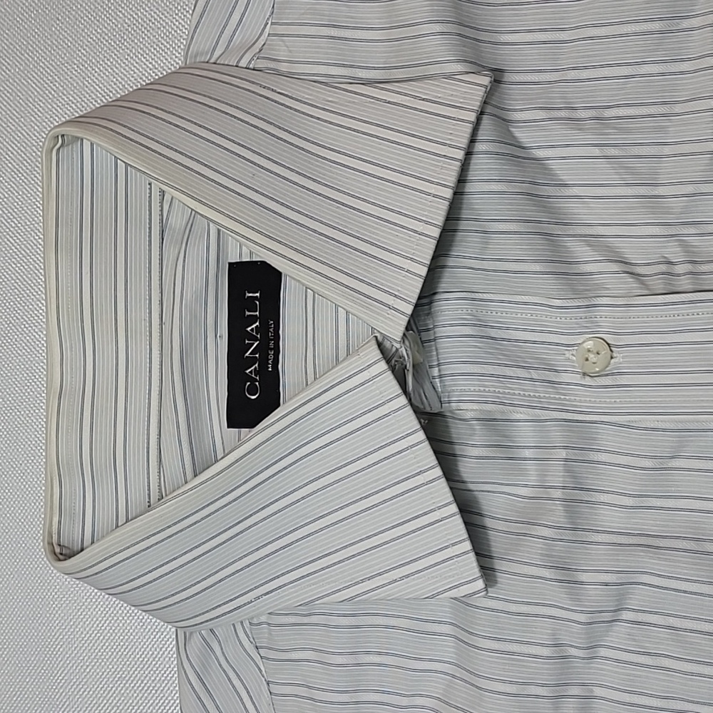 Canali blue striped cotton dress shirt size 17